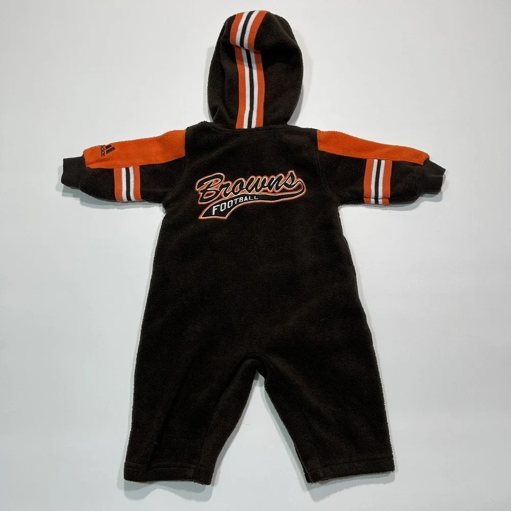 Vintage 90s Adidas Cleveland Browns Fleece Hooded Body Suit Romper Sz 3/6 Months